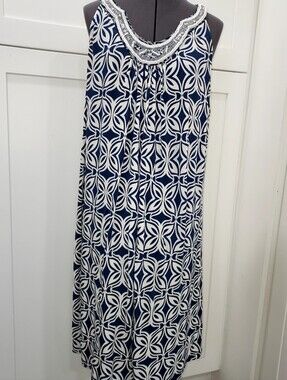 Apt. 9 Navy & White Geometric Sleeveless Dress with Beaded Neckline